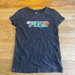 PINK Victoria's Secret Kids Floral Logo T-Shirt - Black